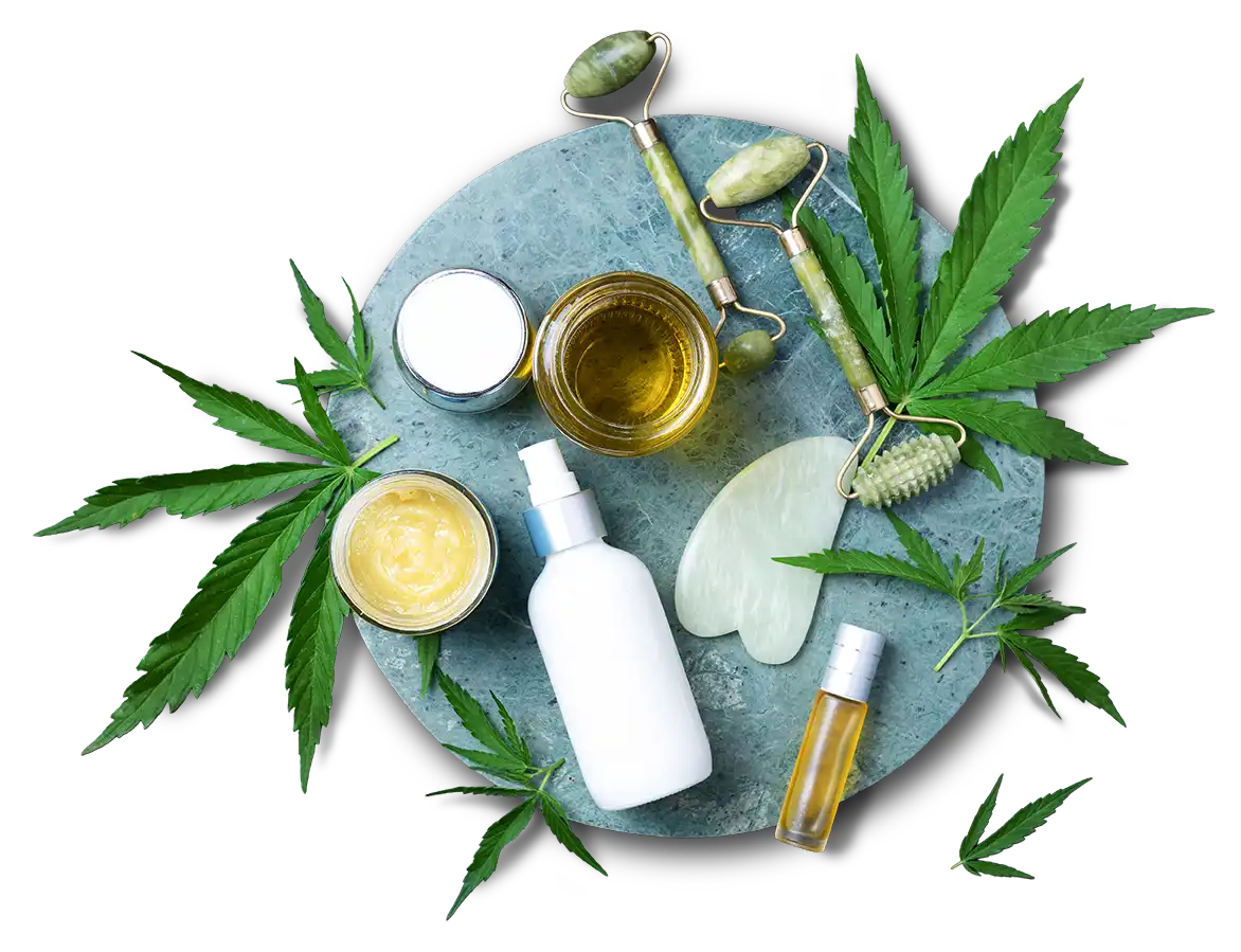 Collection of CBD cosmetics from above